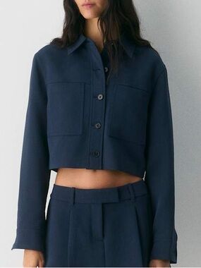 Aritzia Navy Tailored Cropped Jacket